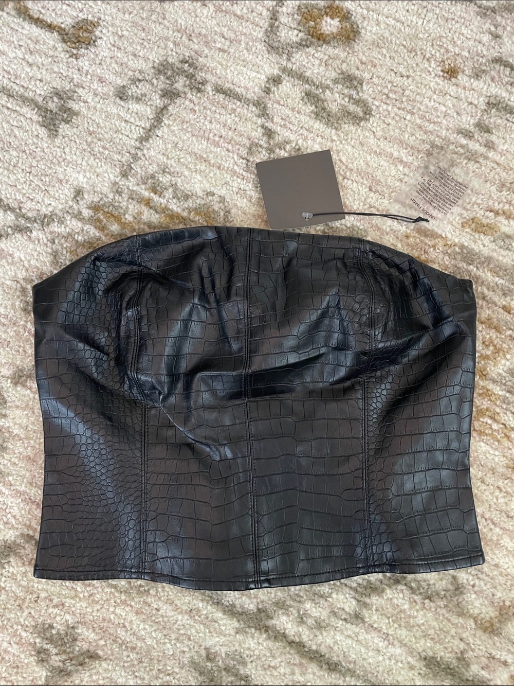 Le Lis Black Faux Croc Strapless Crop Top corset